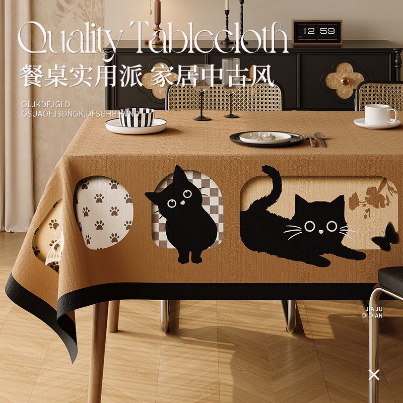 中古风桌布防水防油免洗餐桌垫长方形茶几盖布高级感桌面保护台布,居家布艺,椅套/椅垫,淘宝优惠券,粉丝福利购,淘宝优惠卷