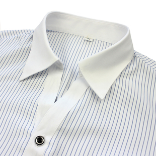 秋季衬衫女白领蓝色宽条纹职业工装OL衬衣长袖收腰免烫有大码大版