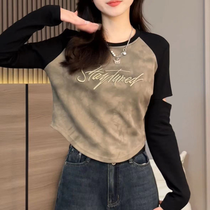 时尚设计感小众长袖割破袖t恤女