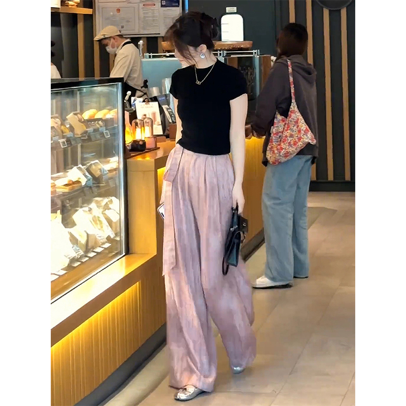 冷淡风套装女夏装新款搭配一整套时尚气质黑短袖上衣阔腿裤两件套