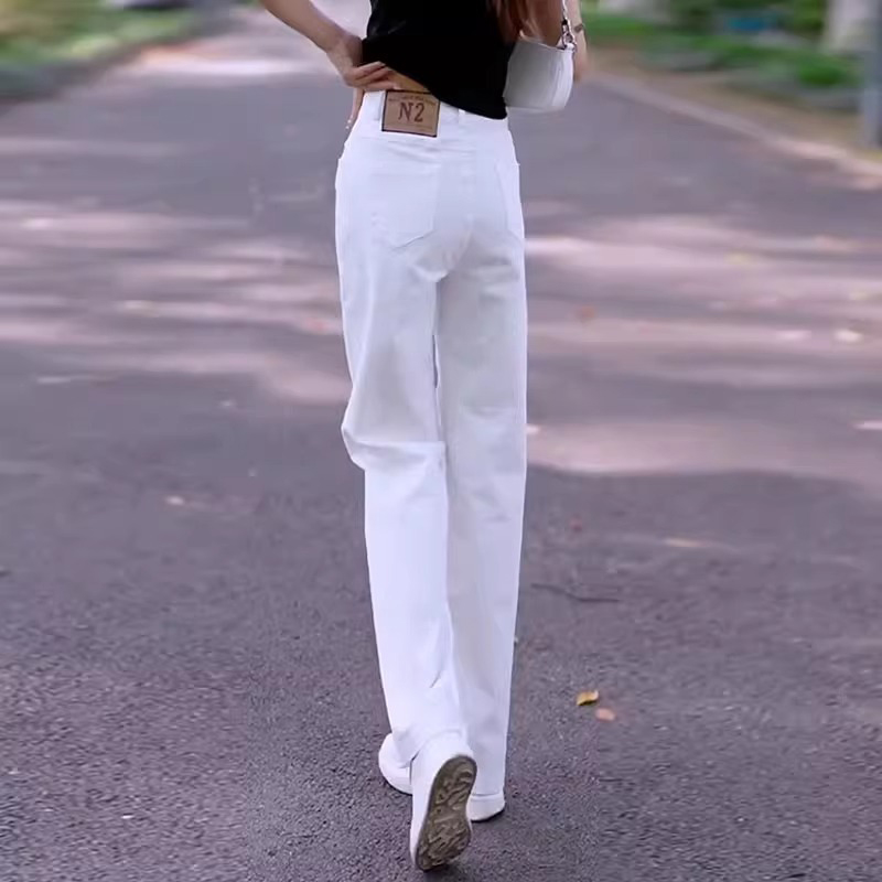 白色牛仔裤女2024年夏季新款休闲直筒裤高腰垂感宽松显瘦阔腿裤子