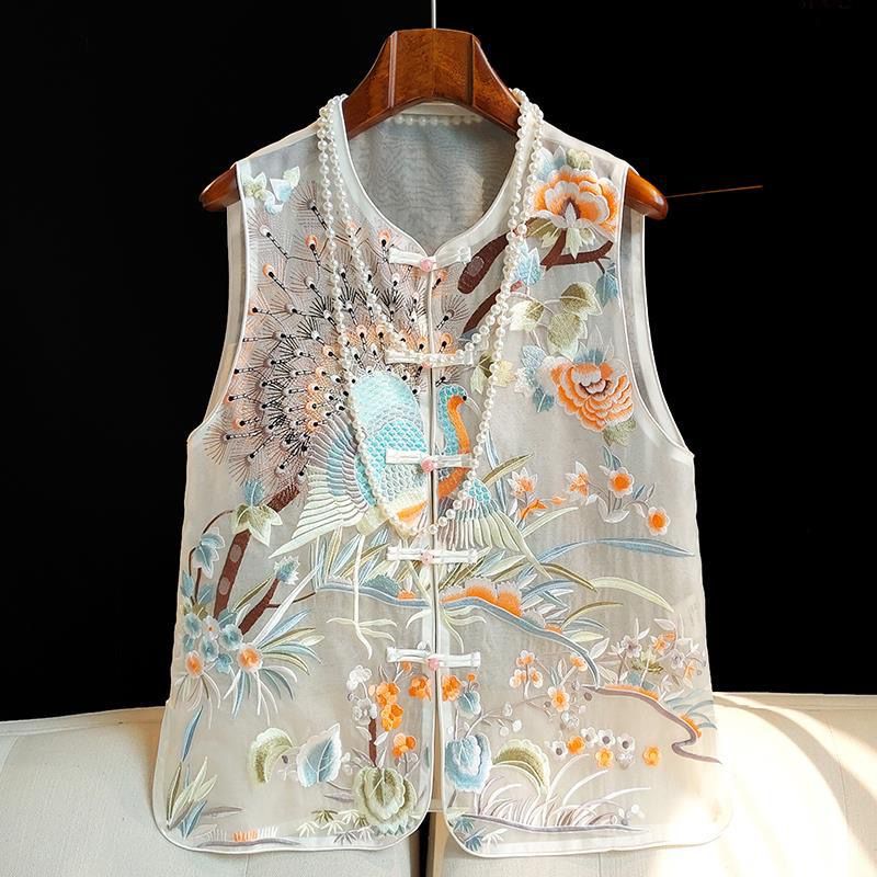 常規薄款中國風歐根紗立領外穿