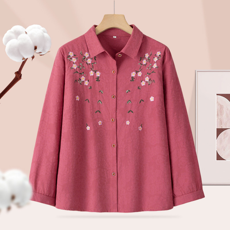 新中式春秋中老年女士印花气质文艺百搭长袖衬衫开衫上衣外套显瘦