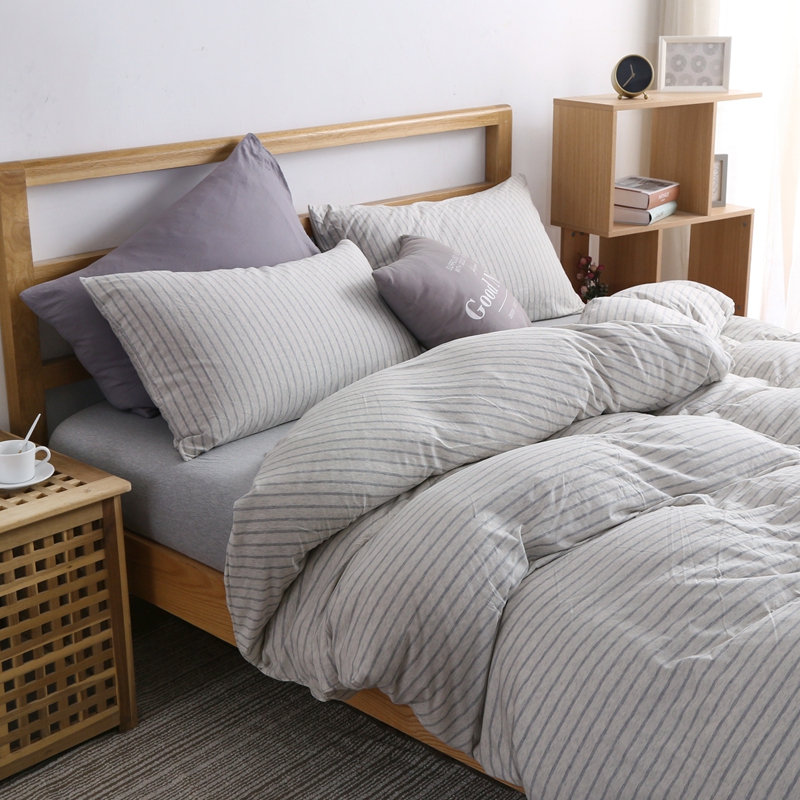 无印天竺棉四件套日式简约良品全棉针织棉床笠床单被套床品三件套