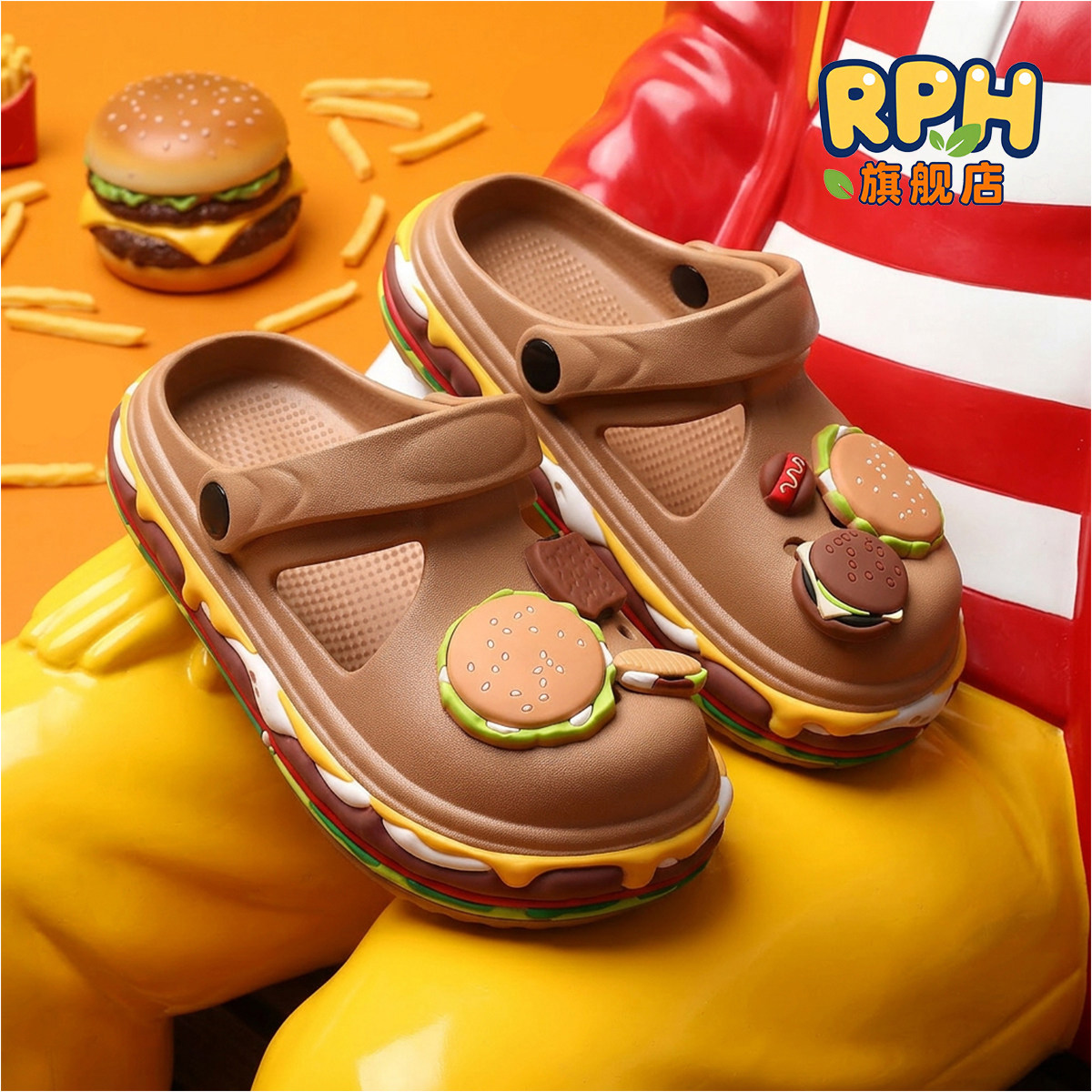 汉堡包儿童洞洞鞋女童拖鞋男童沙滩凉鞋男孩软底防滑外穿青少年