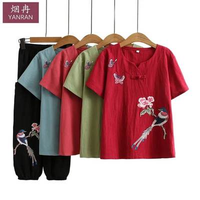 单/套装奶奶装新款棉麻两件套装中老年人女装妈妈夏装太太60岁70