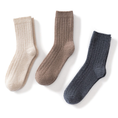 100%纯山羊绒2025秋冬新款纯色男女坑条中筒袜休闲袜子针织中筒