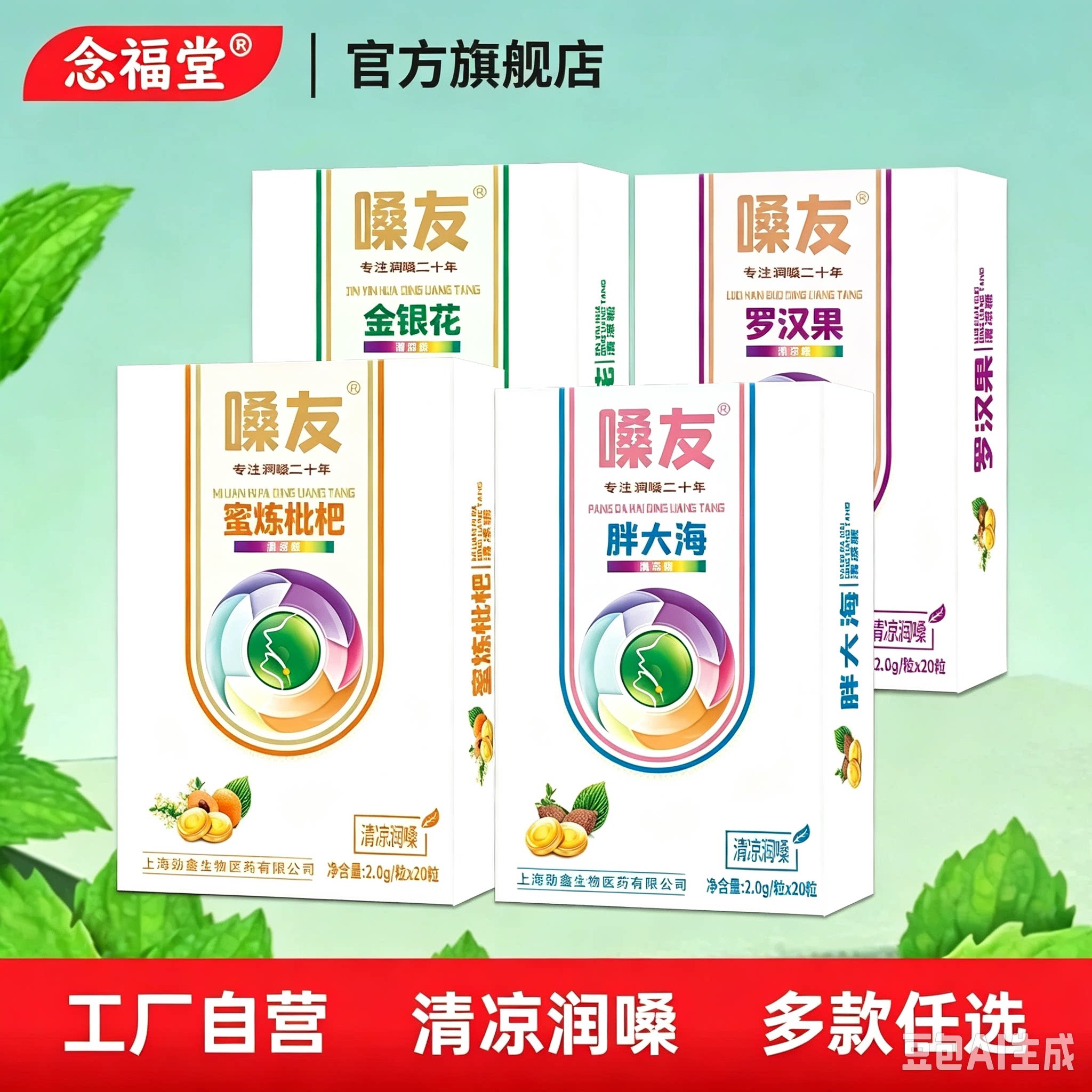 2盒胖大海清凉糖金银花罗汉果蜜炼枇杷多种清凉糖果可选