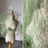 设计师旷野之息绿编织乱网布 特殊塑性镂空服装 毕业师作品面料布