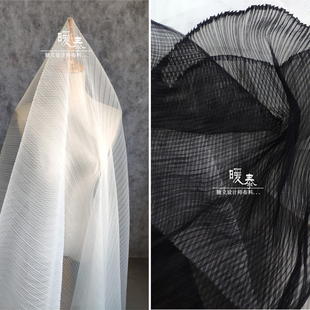 服装布料三宅一生硬挺直量黑白网纱直量布设计师硬挺个性造型面料