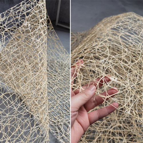 镂空肌理米色干草编织布设计师