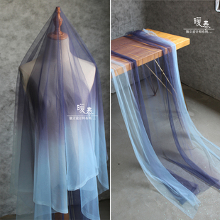 不洒金昨夜星辰渐变透视梦幻夜空网纱面创意时尚设计师礼服布料