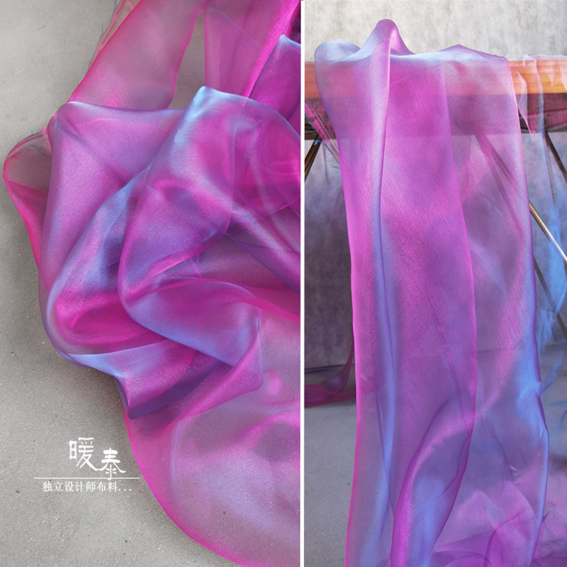 荧虹模糊双色纱红闪光设计师面料蕾丝婚纱蓬蓬纱透欧根纱婚礼布料