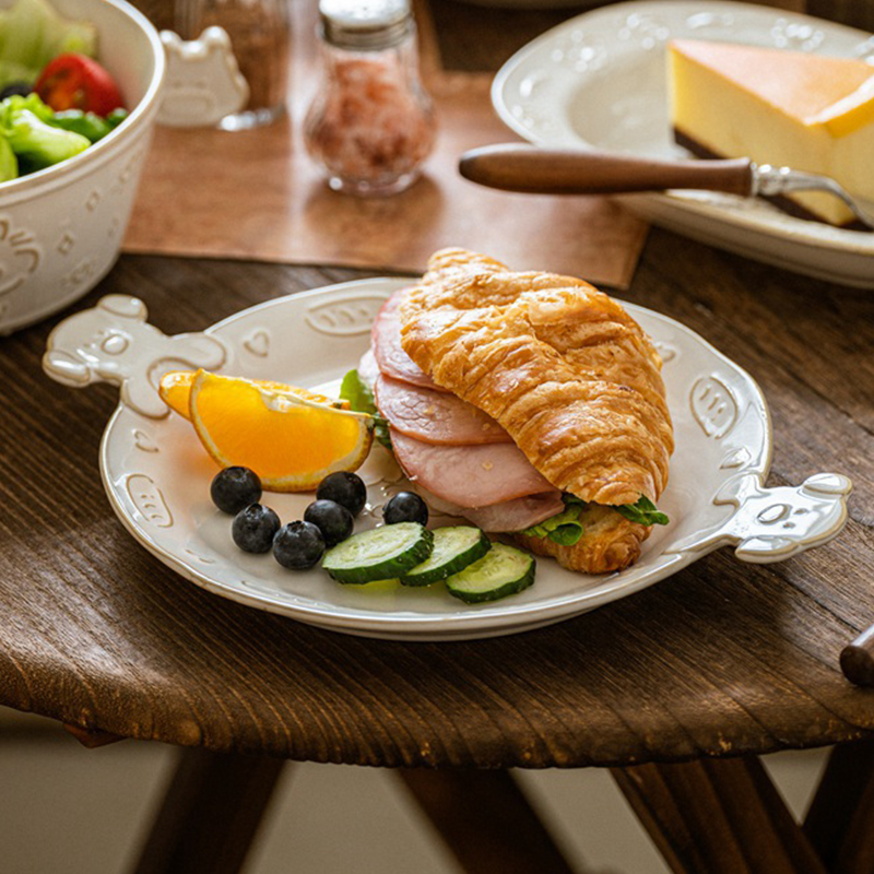 肆月浮雕涂鸦小狗餐具精致早餐盘