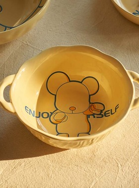 【肆月&Qee】高颜值双耳大汤碗吃面碗家用陶瓷餐具碗盘单个