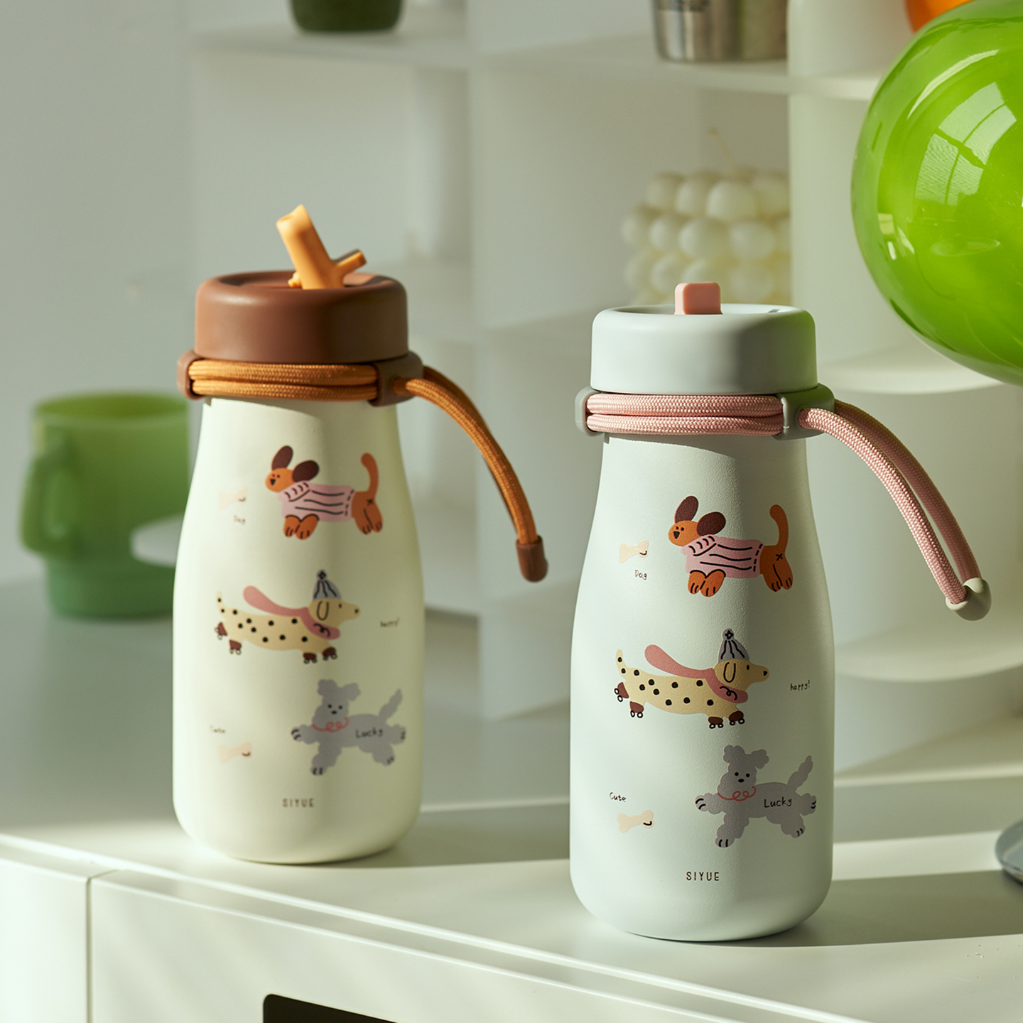 肆月隐藏式吸管保温杯带提手