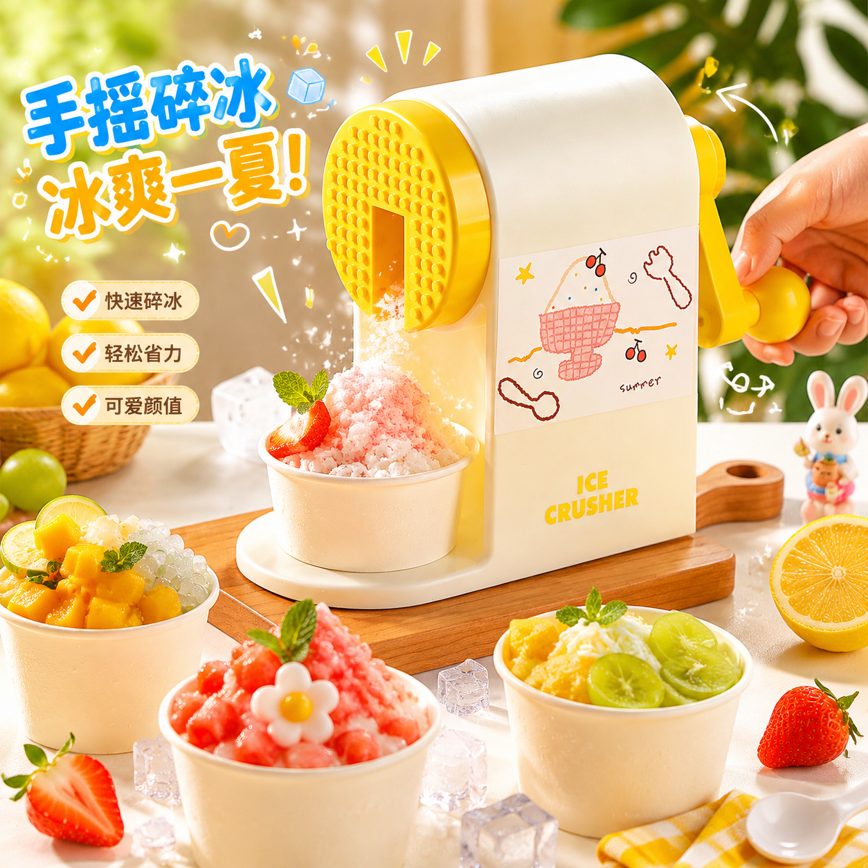 肆月刨冰机家用小型手摇冰沙机儿童沙冰机绵绵冰碎冰机刨冰器手动