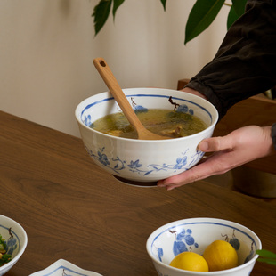 肆月中式 花卉陶瓷面碗家用高颜值釉下彩汤碗大号饭碗菜盘蘸碟餐具