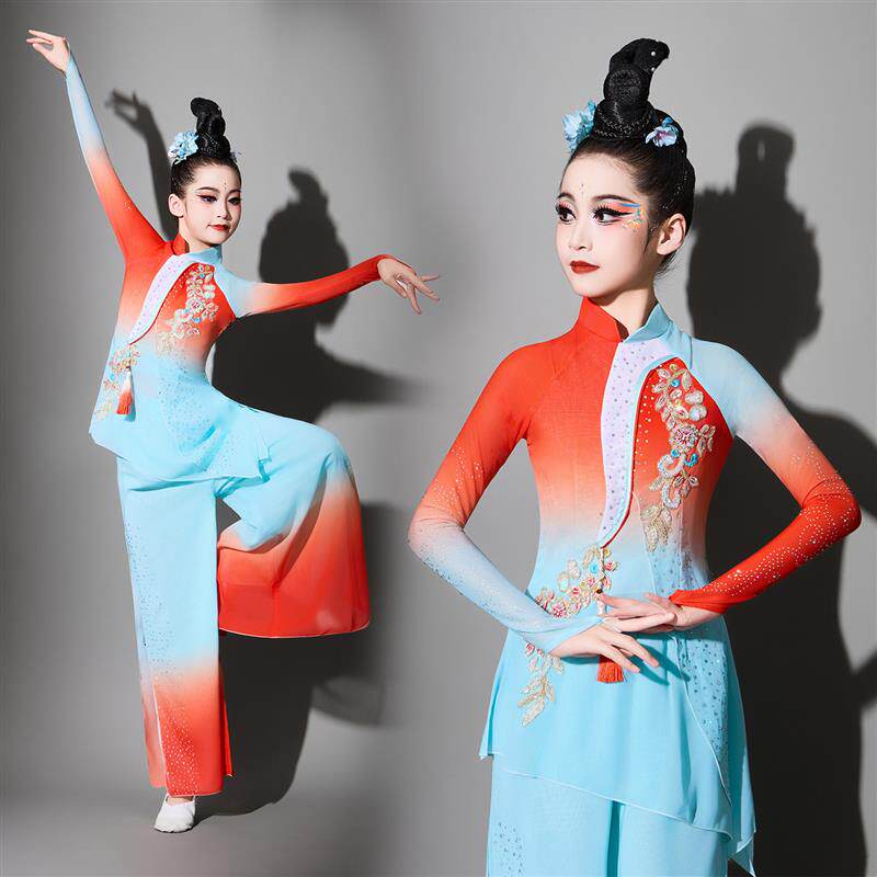 韩式儿童演出服女童古典舞中国舞蹈服装飘逸风套装扇子舞广场舞秧