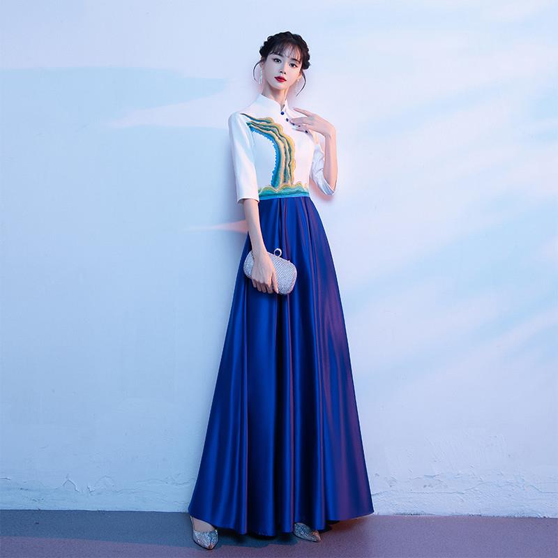 工厂价红歌大合唱团旗袍演出服长裙女现代指挥晚礼服民歌独唱中式