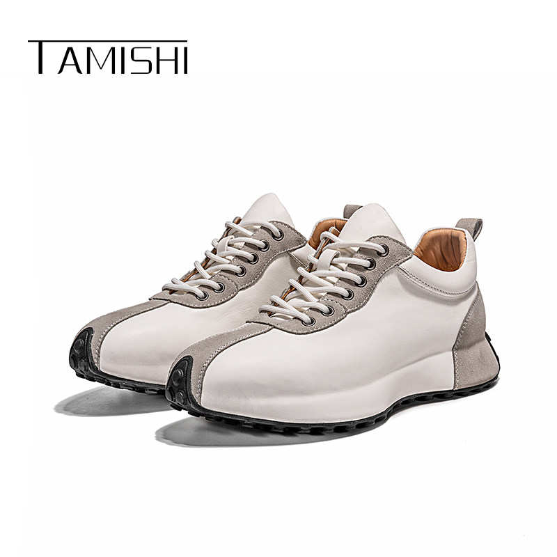 高端牛皮鞋手工时尚商务休闲男老爹板鞋增高厚底运动休闲鞋皮包底