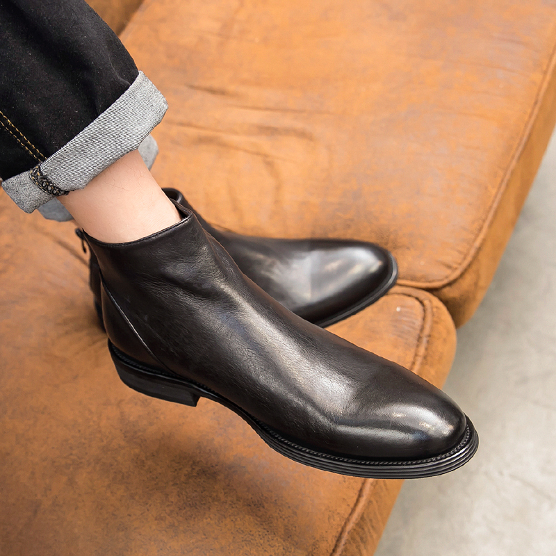 马丁靴男加绒保暖真皮短靴男士中帮皮靴冬季商务正装高帮皮鞋靴子