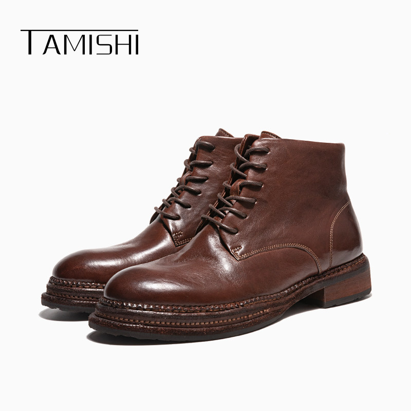 固特异水洗马皮马丁靴男款高级感2024新款高端手工复古中帮沙漠靴