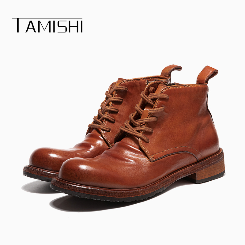 马皮沙漠靴马丁复古水洗高帮男士皮靴休闲皮鞋短靴大头英伦工装靴
