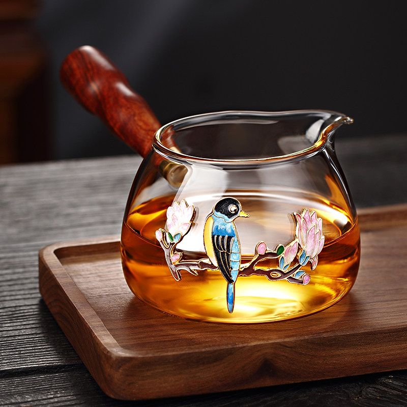 冠发景泰蓝侧把公道杯玻璃耐热手工高档功夫茶具配件倒茶杯分茶器,餐饮具,公道杯,淘宝优惠券,粉丝福利购,淘宝优惠卷