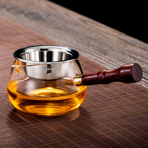 侧把茶漏一体耐热玻璃高档公道杯