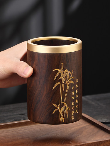 冠发茶道六君子黑檀木茶筒笔筒茶道摆件收纳筒收纳盒茶具配件单筒