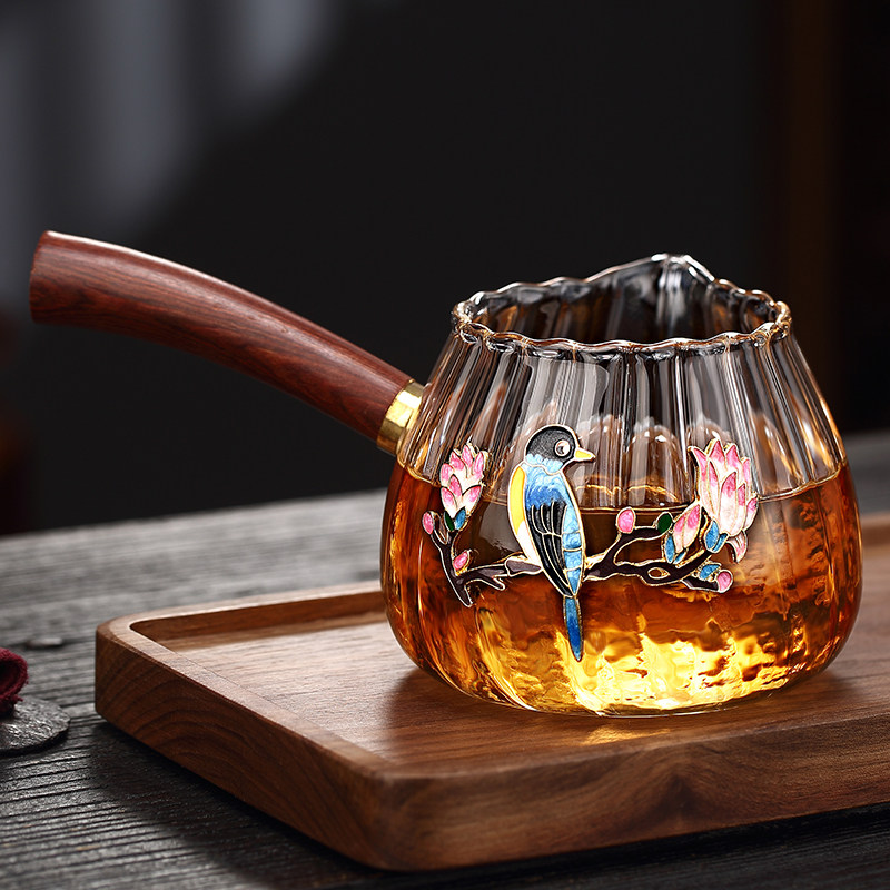 冠发景泰蓝侧把公道杯纯手工高档条纹耐热玻璃公杯分茶器功夫茶具,餐饮具,公道杯,淘宝优惠券,粉丝福利购,淘宝优惠卷