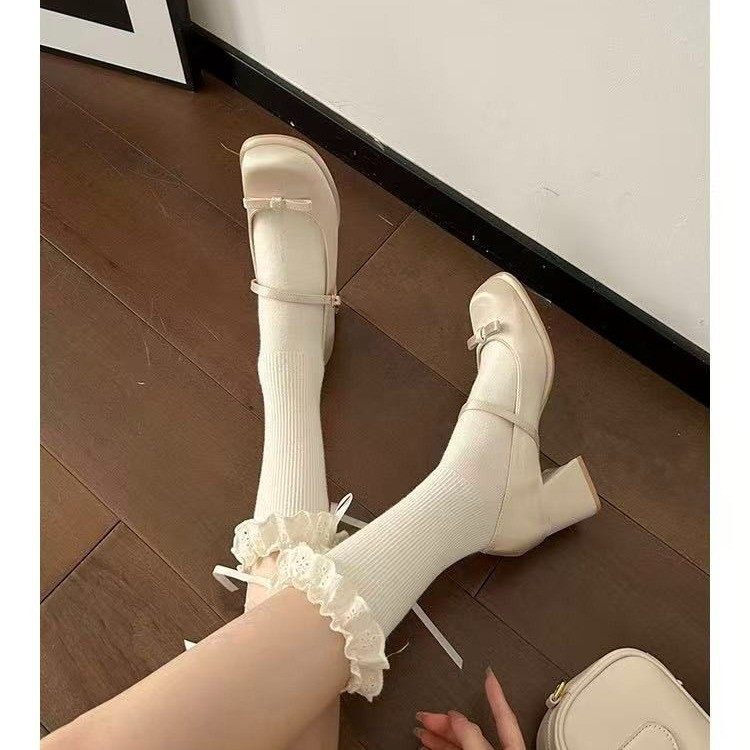 高跟玛丽珍鞋女新款粗跟缎面单鞋