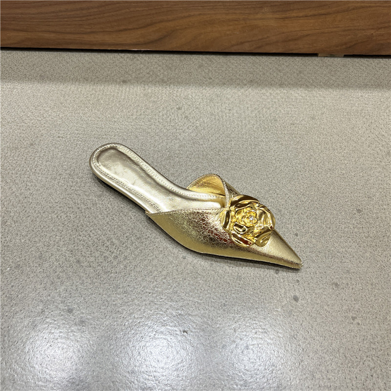 真皮包头半拖鞋女夏外穿平底凉拖