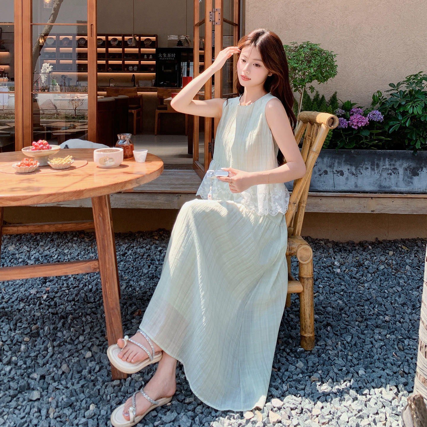 26夏新款，青花绿花边两件套091A-2608p160k258,女装西装,浙宝091A