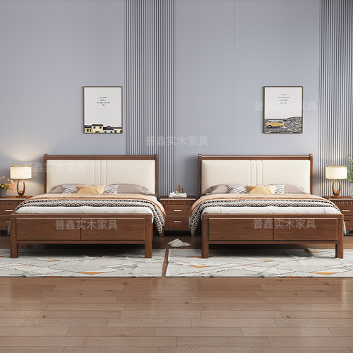 中式实木储物床单人床