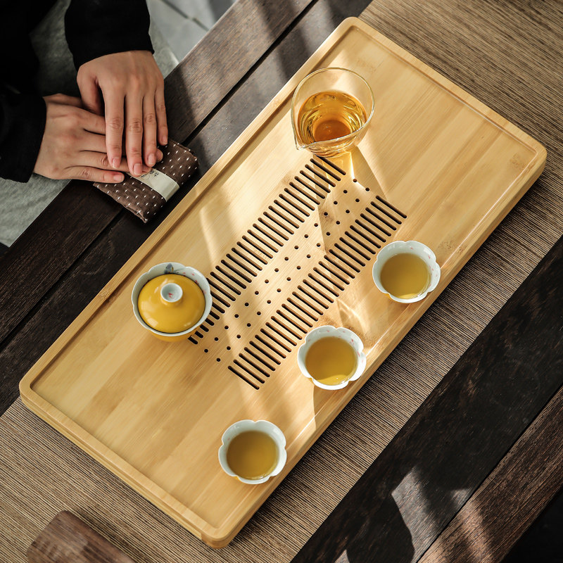 茶盘家用储水干泡茶盘小型竹制现代茶托盘简约功夫茶具茶台长方形