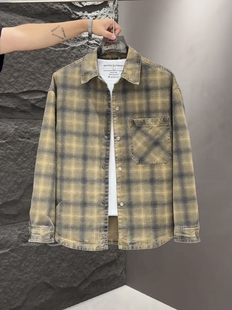 秋冬季 工装 2025新款 男长袖 宽松潮牌翻领痞帅牛仔休闲衬衣外套 衬衫