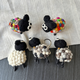 一格杂货 尼泊尔手工羊毛毡包包挂件可爱肖恩羊书包挂饰玩偶礼物