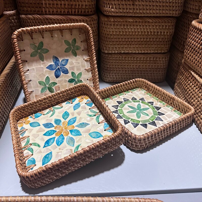 手工编织收纳篮越南藤编手工贝壳