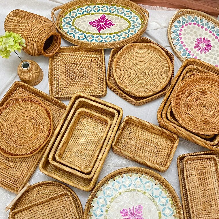 藤编杂物收纳水果蔬菜馍篮子零食糖果干果整理储盒馒头筐小号包邮