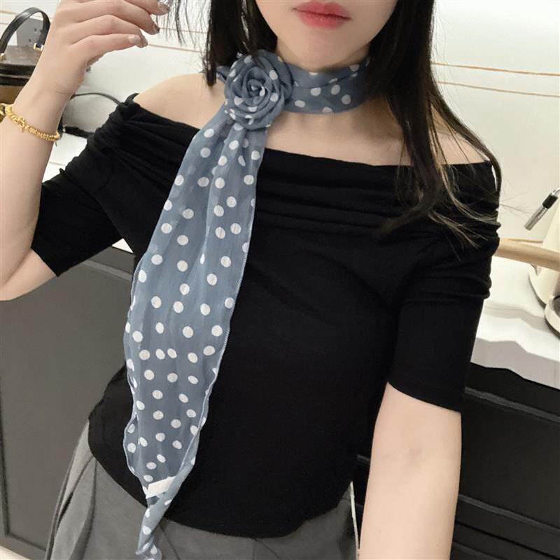 时髦单品可拆卸玫瑰花丝巾领巾女薄款雪纺中长款飘带服装搭配日韩