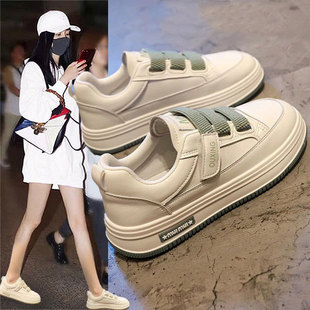 真皮魔术贴小白鞋女款2025春夏季新款软底板鞋百搭休闲运动鞋