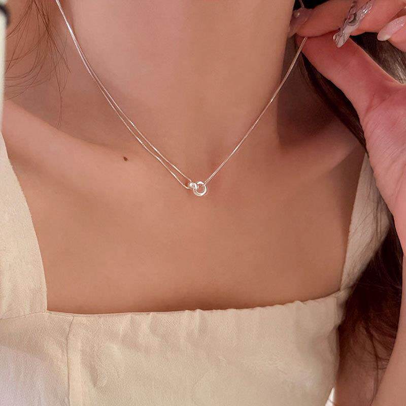 简约百搭圆环双层银色项链女轻奢高级感个性精致时尚颈链锁骨链