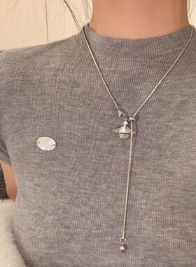 百搭时髦精致珍珠星球吊坠流苏毛衣链女高级感独特长款颈链项链