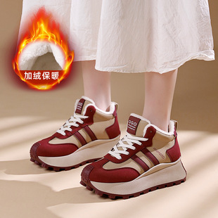 2025秋冬新款学生厚底加绒中帮鞋子女百搭女士休闲鞋hl-867-1