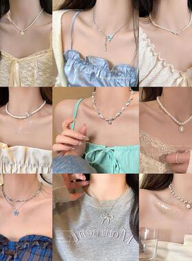 高级感爆款蝴蝶珍珠项链女ins风百搭小众新品锁骨链轻奢精致