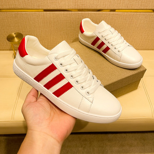 三条纹板鞋欧洲站男鞋2025新款真皮织带小白鞋男士简约百搭运动鞋