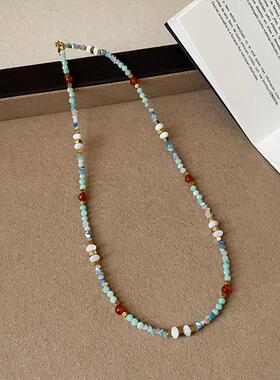 小清新渐变蓝色水晶串珠项链女高级感小众独特个性百搭颈链锁骨链