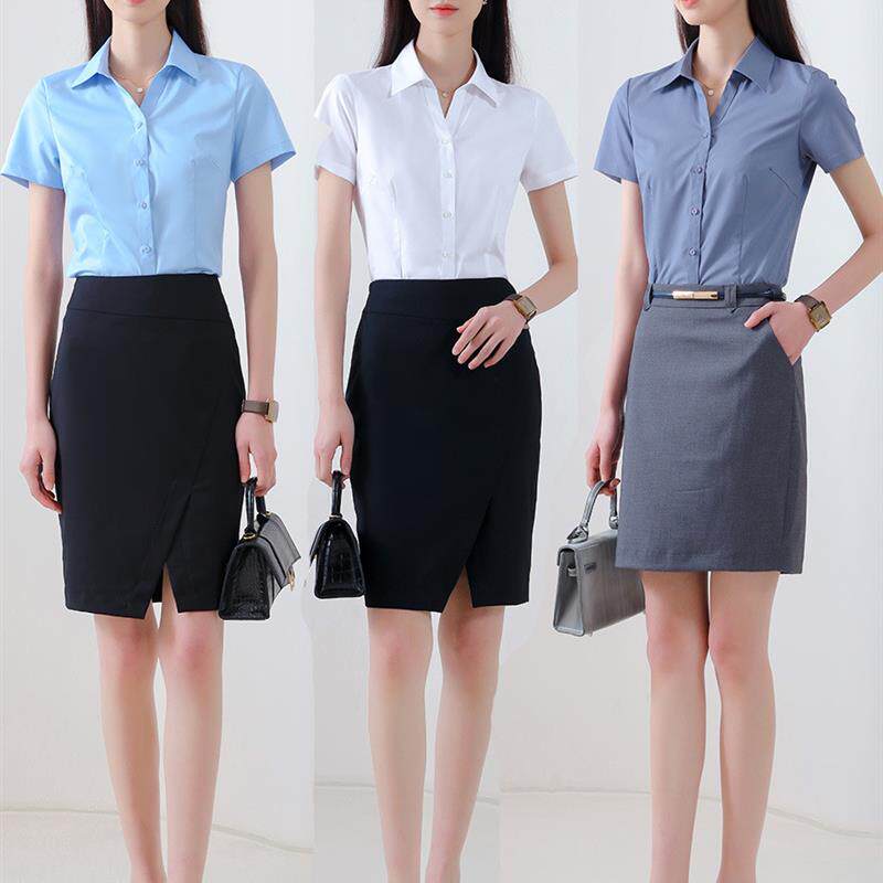 竹纤维村衣女式职业装免烫夏季短袖工作服OL通勤面试正装商务衬衫